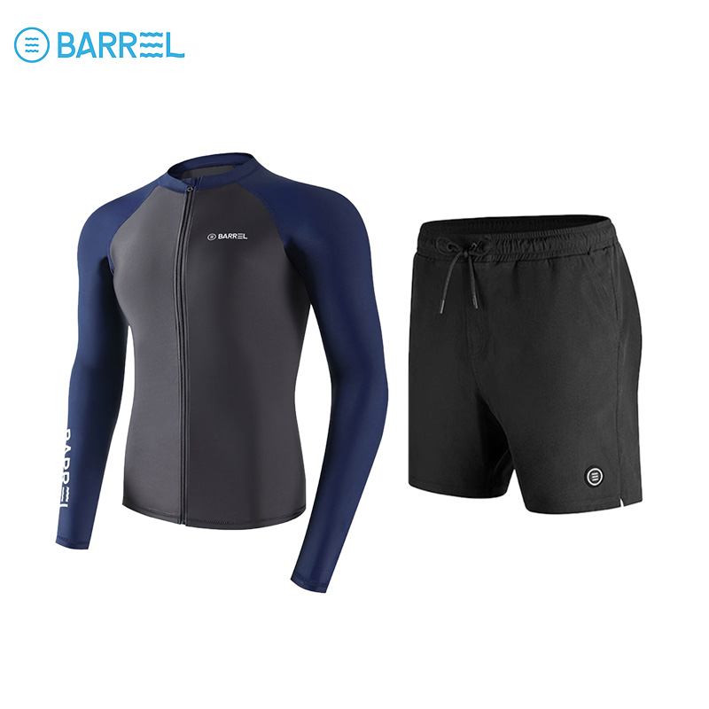 Men's blue and gray zipper + two pairs of black shorts
